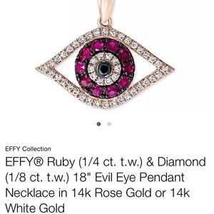 Effy 14k Rose Gold Necklace with Diamond and Ruby Evil Eye Pendant - New